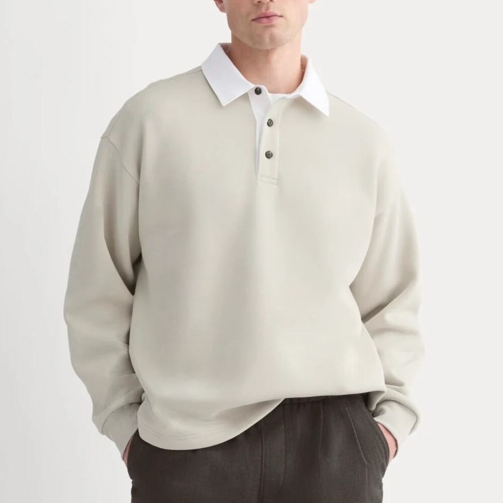 Everlane Luxe Fleece Rugby Polo Peyote Size Medium NWT